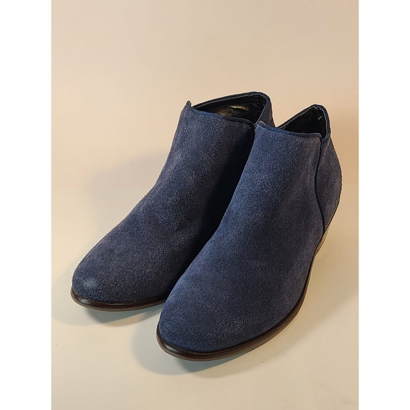 Crown Vintage Women's 6M Leather Ankle Bootie Boots Blue Side Zip Block Heels - Picture 2 of 10